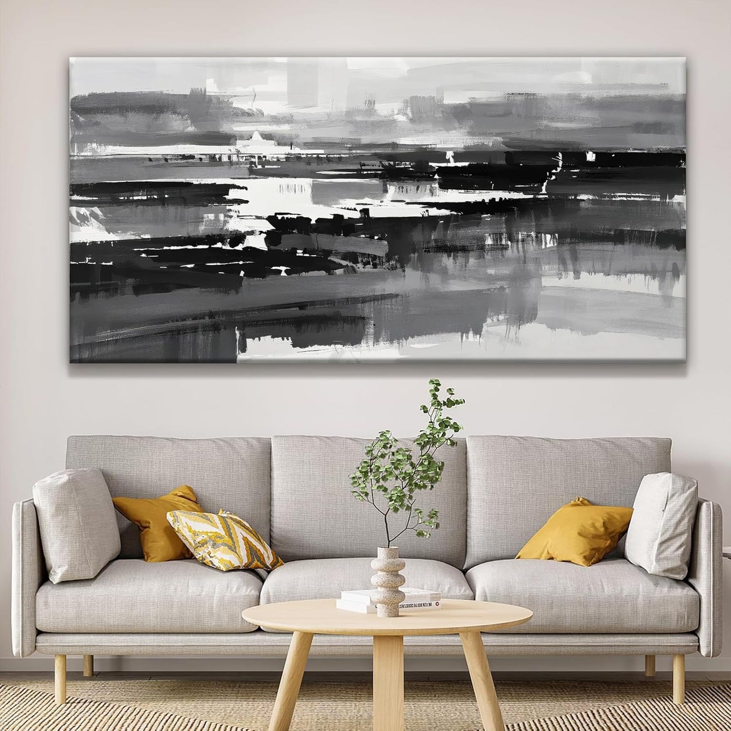 Black Grey And White Abstract Wall Art For Living Room Large Size Canvas Art Wall Decor Bedroom Office Decor Black Grey Abstract Wall Decor Painting Abstract Art Prints 29×58 In