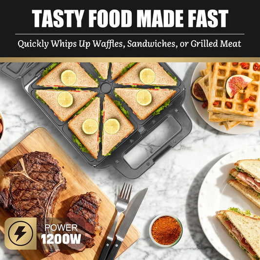 Panini Grill Press Breakfast Sandwich Maker 3 in 1, Electric Griddle Panini Press, Grilled Cheese Maker, Sandwichera Electrica, Belgian Waffle Maker with Removable Plates