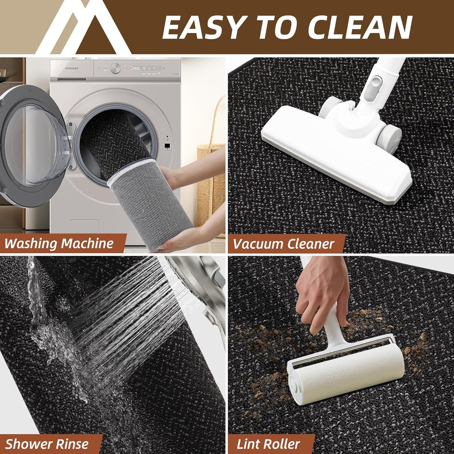 COSY HOMEER Kitchen Rugs Non Slip Washable 24"x36"+24"x60" Absorbent Kitchen Mats for Floor Stain Resistant Kitchen Runner Rug Sets of 2 Kitchen Floor Mats for Sink,Black