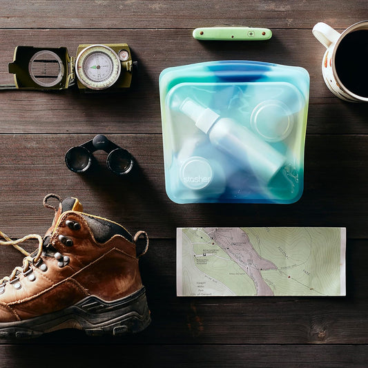 Stasher Premium Silicone Reusable Food Storage Sandwich Bag, Tie Dye Blue, Microwave, Sous Vide, Dishwasher, Oven and Freezer Safe, BPA Free, Leak-free, Eco-friendly, 28 Oz