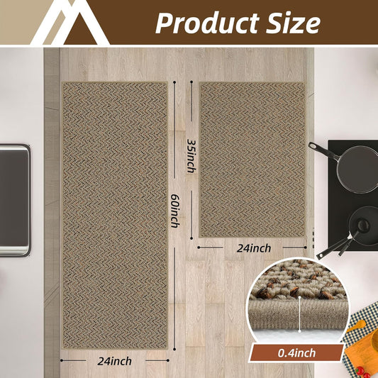 COSY HOMEER Kitchen Rugs Non Slip Washable 24"x36"+24"x60" Absorbent Kitchen Mats for Floor Stain Resistant Kitchen Runner Rug Sets of 2 Kitchen Floor Mats for Sink,Taupe