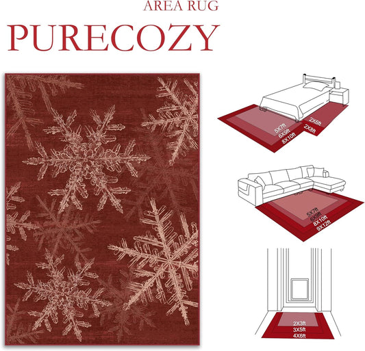 Christmas Area Rug 5x7 Red Washable Office Carpet Xmas Snowflake Holiday Decor Entryway Non Slip Soft Low Pile Carpet Indoor Throw Rug for Kitchen Dining Living Room Bedroom Entrance