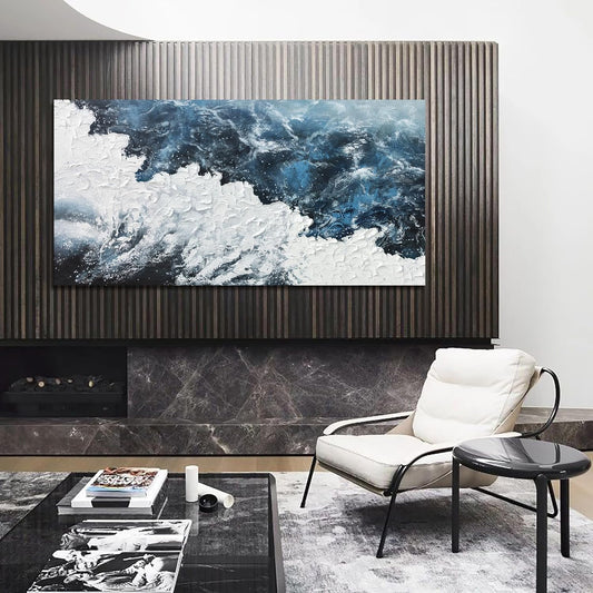 Abstract Wall Art Decor Abstract Canvas Wall Pictures for Living Room Large Blue White Wall Art Prints Beach Wave Artwork for Walls Coastal Modern Wall Art Decorations Home Office Wall Art Decor 24" X 48"