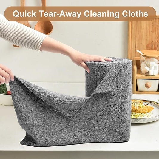 LIVOS Microfiber Cleaning Cloth Roll - 80 Pack, Reusable Paper Towels Grey Tear Away, Microfiber Towels for Cars, Super Absorbent Lint Free Cleaning Rags for House, Kitchen, Window-11.5"x11.5"