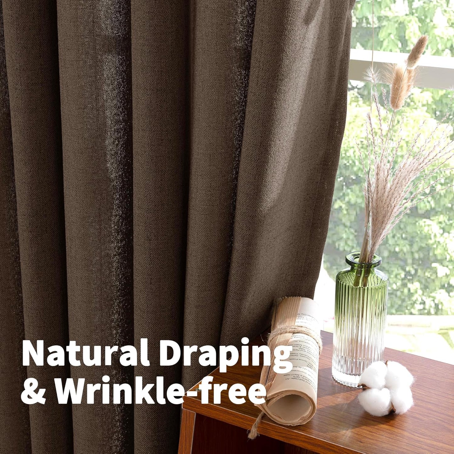 YoungsTex Brown Linen Curtains 63 Inches Length - Light Filtering Chocolate Semi Sheer Window Drapes with Bronze Grommet for Living Room/Bedroom/Farmhouse/Country Privacy, 42 x 63 Inch, 2 Panels