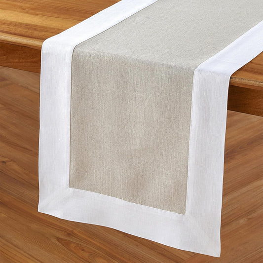 Solino Home Linen Table Runner 90 Inches Long - White and Natural 100% Pure Linen 14 x 90 Inch Table Runner for Dining, Fall, Autumn, Thanksgiving, Holiday - Contempo
