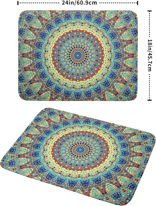 aportt Bohemian Drying Mats for Kitchen Counter 18×24 Inch Boho Mandala Ethnic Large Drying Mat for Dishes Microfiber Farmhouse Dish Rack Mat Drainer Pad Washable Absorbent Dry Mat