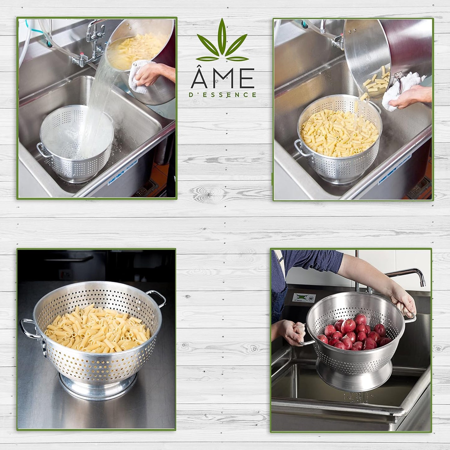 (8-QT) Aluminum Colander with Handles and Base Heavy Duty Commercial Grade