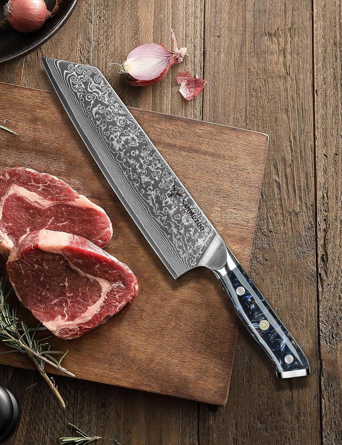 8.5 inch Kiritsuke Kitchen Chef Knife - 67 Layers Damascus Steel & Resin Handle - Xuan Series(Starry Black)