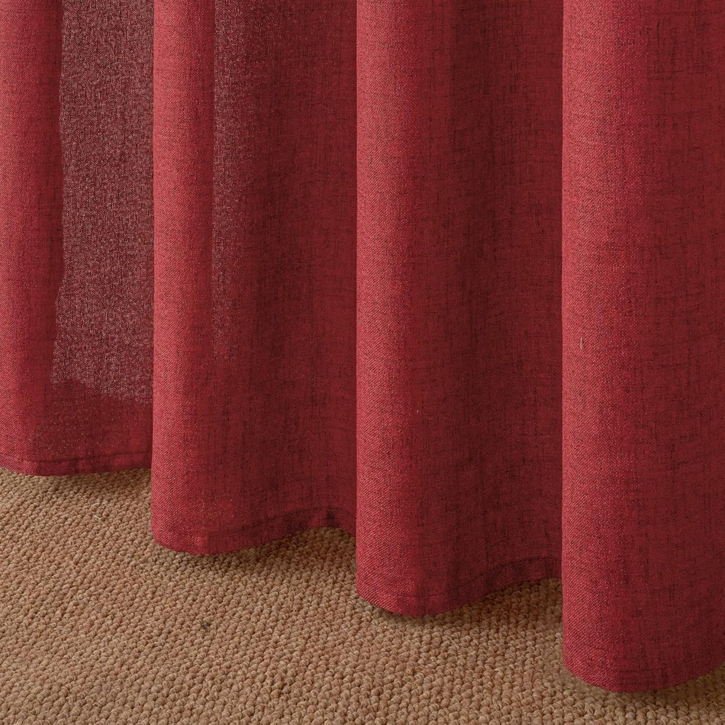 YoungsTex Red Linen Curtains 95 Inch Length for Living Room, Extra Long Light Filtering Drapes with Bronze Grommet Privacy Christmas Decor for Dining Bedroom, 52 x 95 Inch, 2 Panels