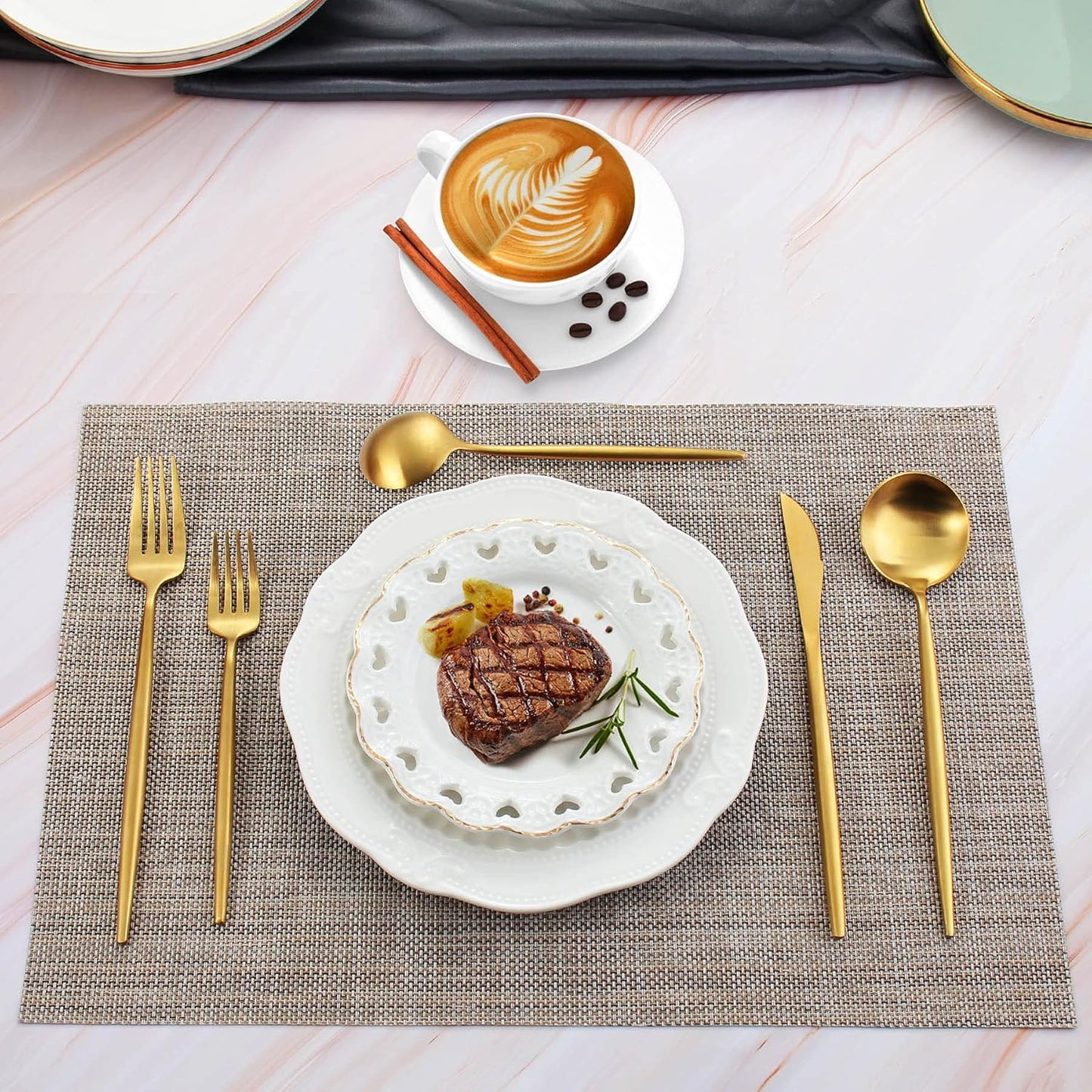 Matte Gold Silverware Set for 4, IBIILII JEFF 20 Pieces Stainless Steel Flatware Set,Kitchen Utensil Set, Tableware Cutlery Set, Knife Spoons And Forks Set, Satin Finished Polished & Dishwasher Safe