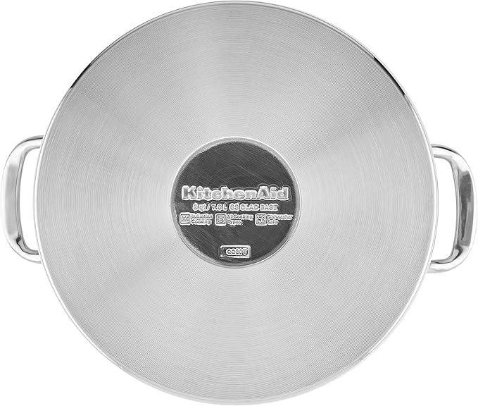 KitchenAid 71003 3-Ply Base Brushed Stainless Steel Stock Pot/Stockpot with Lid, 8 Quart