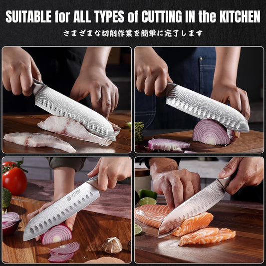 YOTSUBA Santoku Knife, 7 Inch Kitchen Knife, Sharp Japanese Knife with Wooden Handle, Forged High Carbon German Stainless Steel, Chef Knife for Home Chopping Vegetable and Cooking