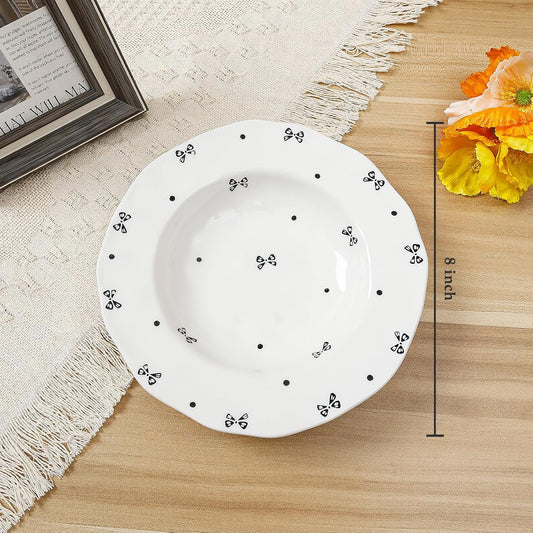 Koythin Ceramic Straw Hat Ramen Bowl Set, Pasta Bowls, Salad Serving Bowl for Noodle, Dinner, Salad, Microwave Dishwasher Safe (Black Bow)