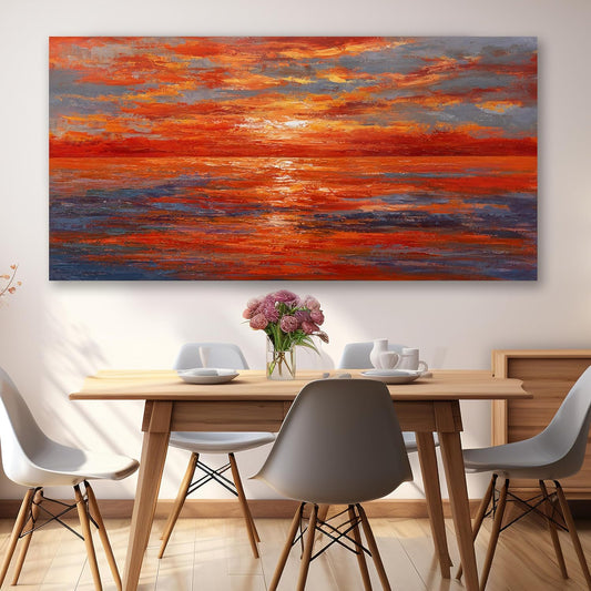 Abstract Wall Art Ocean Red Sunset Canvas Painting Abstract Wall Decor for Living Room Bedroom Home Decorations Modern Stretched and Framed Artwork 20x40 inch