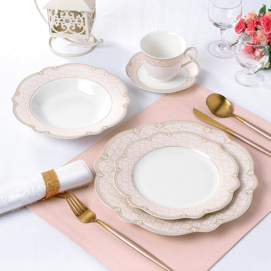 Joseph Sedgh Collection "Sandra" 20-Piece Bone China Dinnerware Set, Service for 4, Blush Pink and Gold