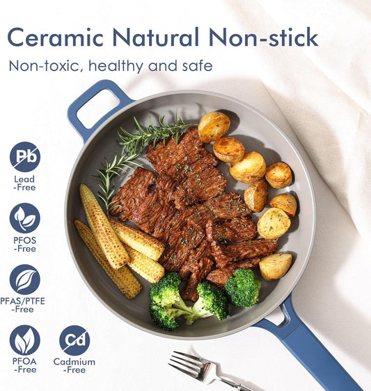 SENSARTE Ceramic Cookware Set Non-toxic 14 Pcs, Nonstick Pots and Pans Set, Dishwasher Safe Induction Cookware, Healthy Kitchen Cooking Set, PFOA/PFAS/PTFE Free