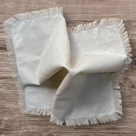 Linen Cloth Napkins - Set of 12 18x18 Cotton Dinner Napkins with Fringes, Mitered Corners, Machine Washable - Ideal for Weddings & Cocktail Parties