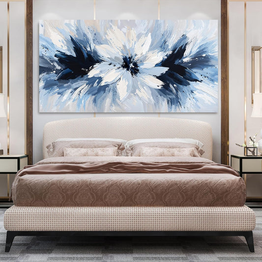 Canvas Oversized Wall Art Decor Large Wall Art For Living Room White Flower Wall Art Prints Modern Blue Wall Art Pictures 29"X58" Abstract Canvas Art Wall Decor Artwork for Walls Bedroom Office Decor