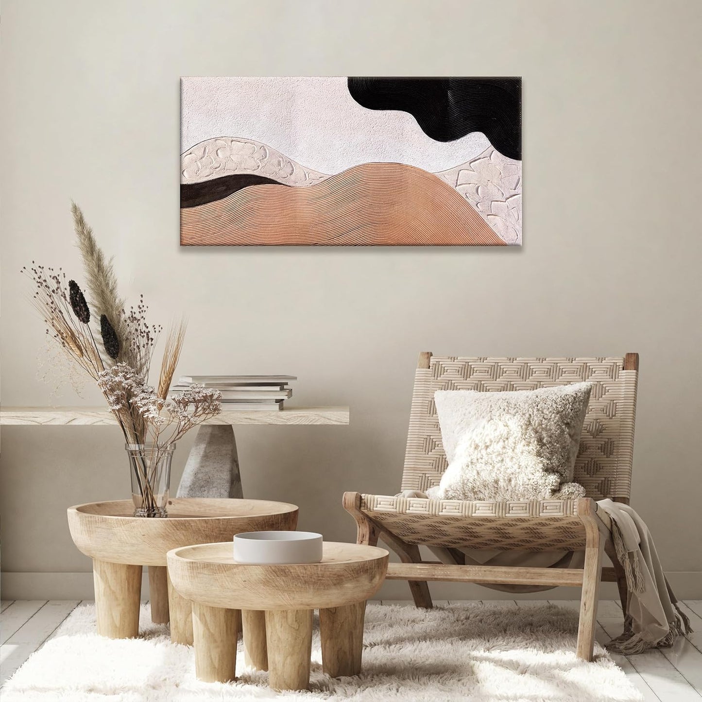 Abstract Wall Art Modern Minimalist Canvas Art Wall Decor Artwork Brown Abstract Wall Decor Canvas Painting Black Wall Decoration Picture For Bedroom Bathroom Office Artwork 20"X40"