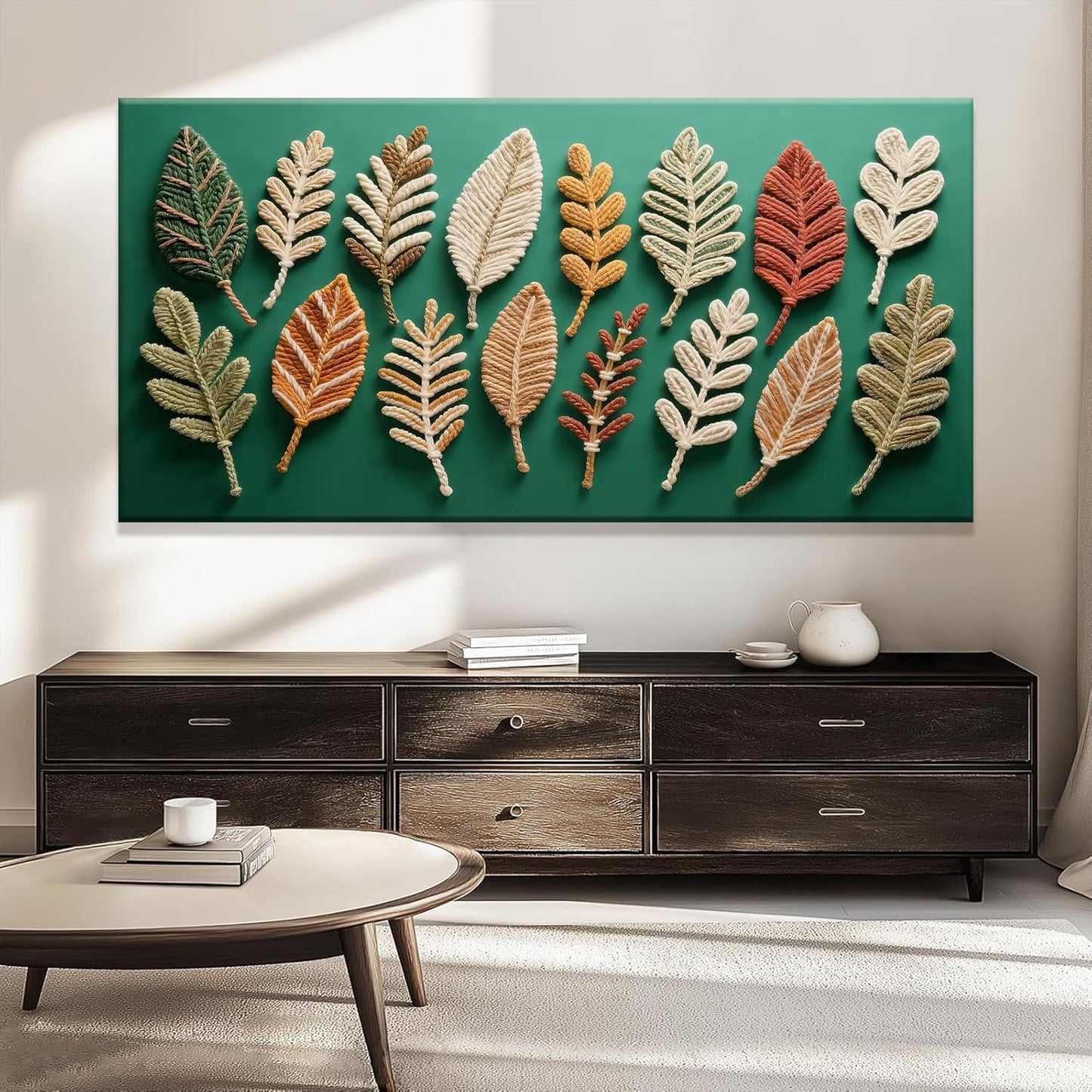 Tsomzxng Large Boho Wall Art For Living Room Green Bohemian Feather Wall Art Modern Canvas Art Wall Decor 29" X 58" Painting Abstract Wall Art Print Picture For Bedroom Office Home Decoration