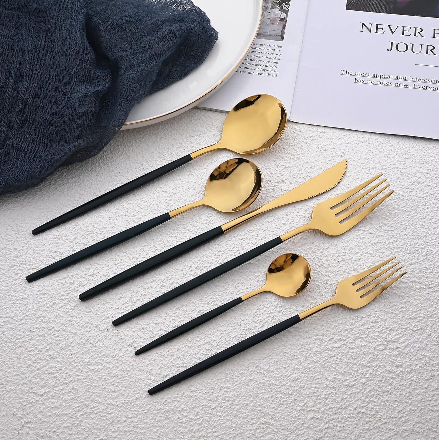 Silverware Set – 20 Piece Family Dinnerware Set – Flatware Set Service For 4 – Green Gold Tableware Sets – Cutlery Great For Family Gatherings & Daily Use – Spoons, Knives, Forks