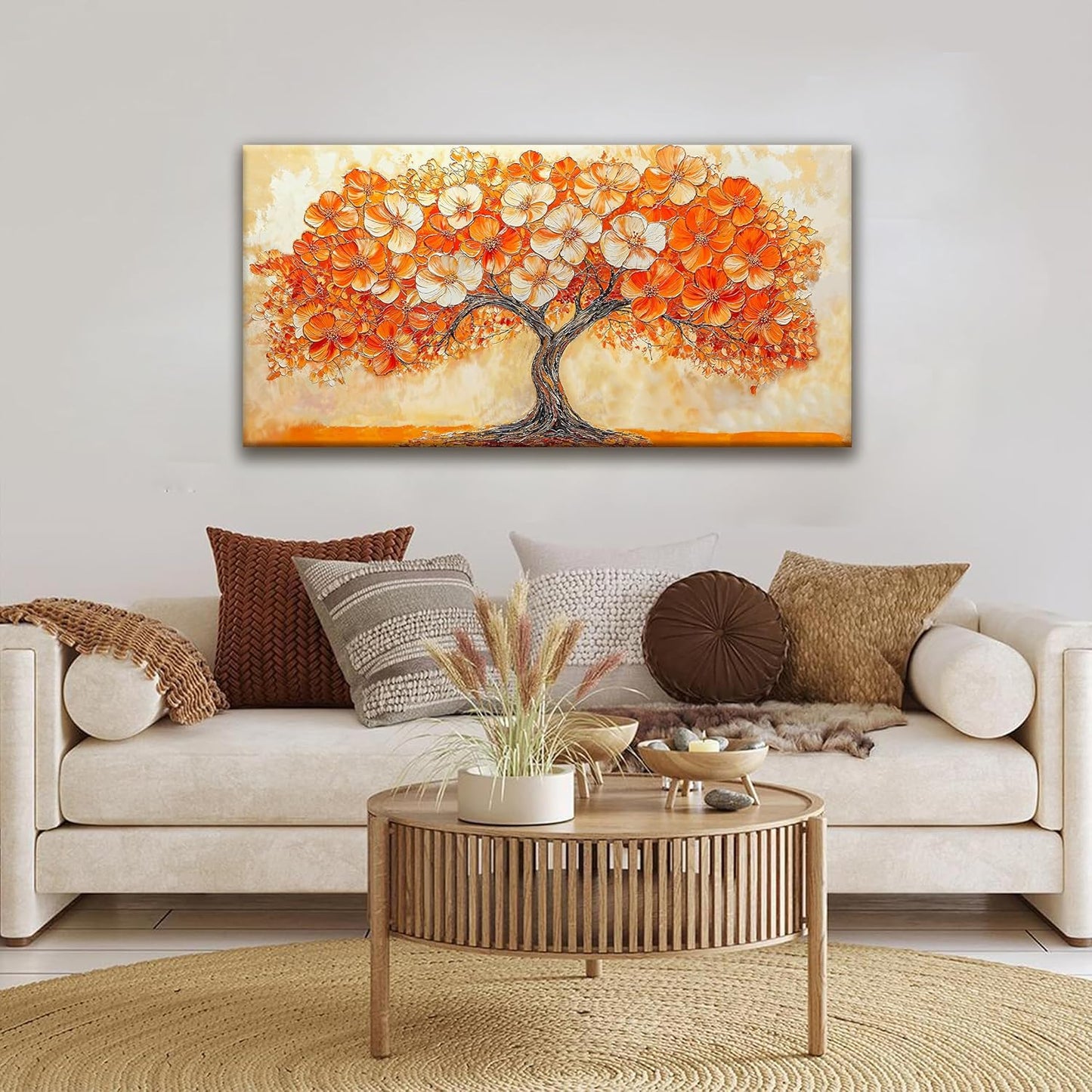 Suconvng Abstract Wall Art Prints Picture Tree Canvas Art Wall Decor Painting Orange Tree Wall Art Bedroom Bathroom Office Home Decor 20" X 40" Ready To Hang
