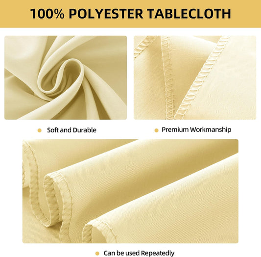 6-Pack 60x144 inch Beige Table Cloths, Solid Stain and Wrinkle Resistant Oblong Tablecloth, Premium Plain Weave Polyester Fabric Rectangle Table Linen Covers for Hotel, Banquet