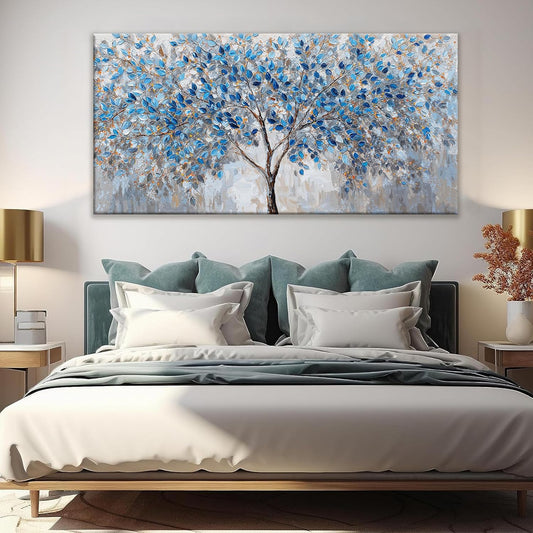 Large Wall Art For Living Room Blue White Tree Leaves Artwork Decor Modern Wall Art For Office Bedroom Kitchen Canvas Prints Decor Ready To Hang 29x58 Inch