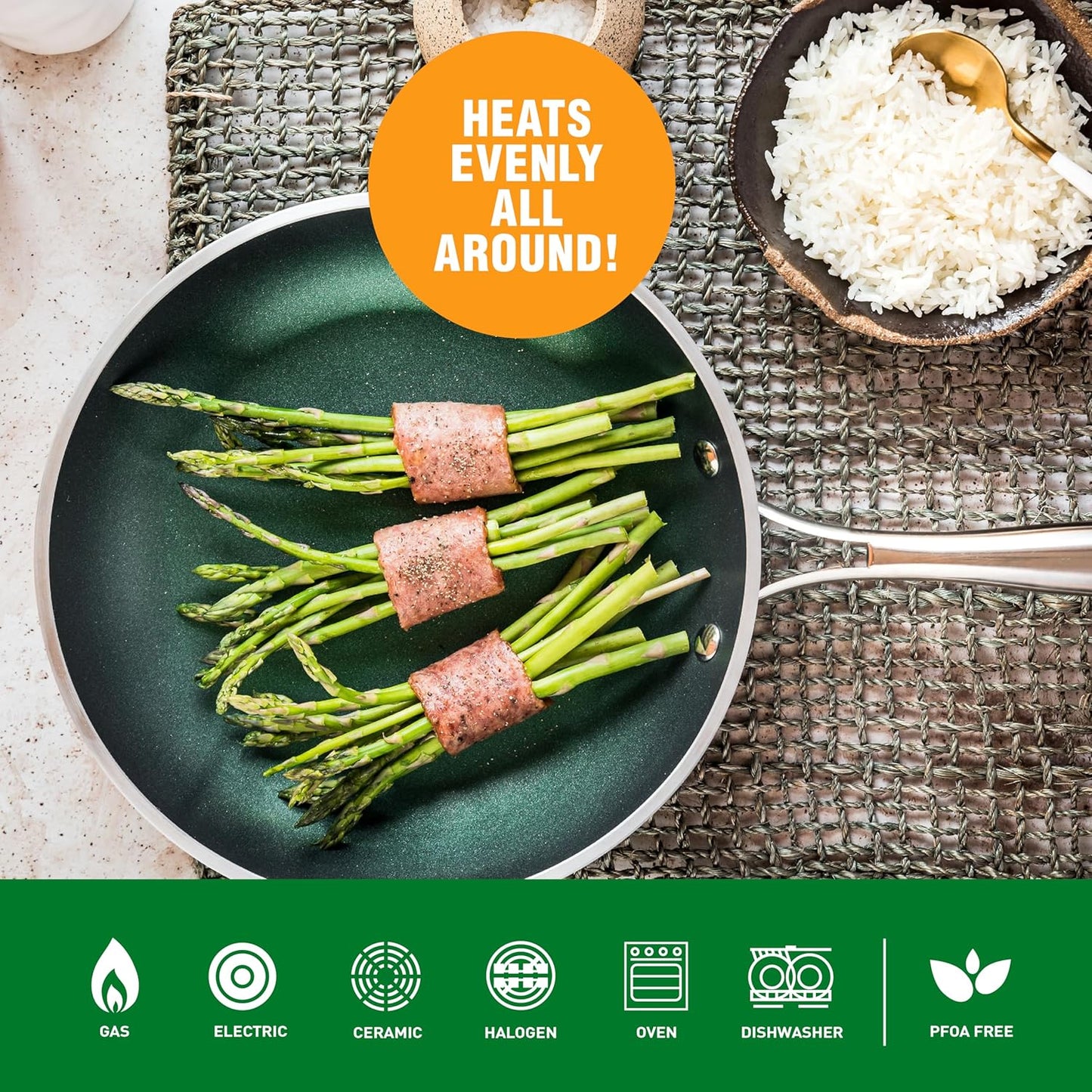 Granitestone 12 Inch Emerald Green Pan for Cooking, Large Non Stick Frying Pans Nonstick Frying Pan Skillet for Eggs, Omelette, Non Stick Pans, PFOA PFOS Free Oven & Dishwasher Safe