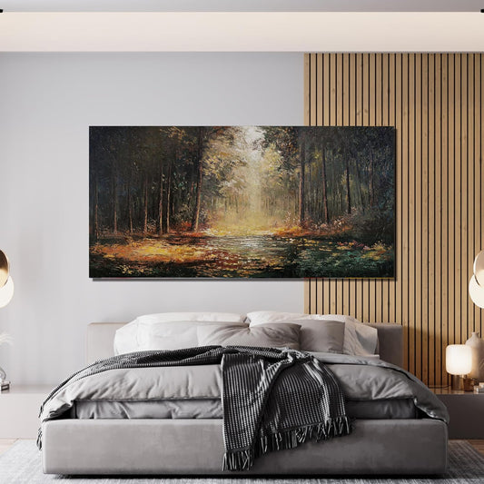 Canvas Wall Art Decor Large Wall Art Pictures for Living Room Landscape Natural Wall Art Decor Artwork for Walls Mystical Path Yellow Forest Wall Art Prints Art Work for Home Office Wall Decor 24"x48"