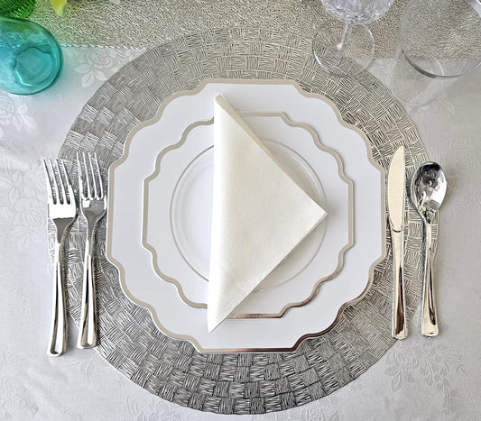 " OCCASIONS " 80 Plates Pack,(40 Guests) Heavyweight Wedding Party Disposable Plastic Plates Set -40 x 10.5'' Dinner + 40 x 8'' Salad/Dessert Plate (Imperial in White & Silver Rim)