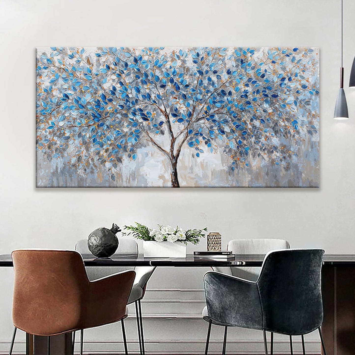 Large Wall Art For Living Room Blue White Tree Leaves Artwork Decor Modern Wall Art For Office Bedroom Kitchen Canvas Prints Decor Ready To Hang 29x58 Inch