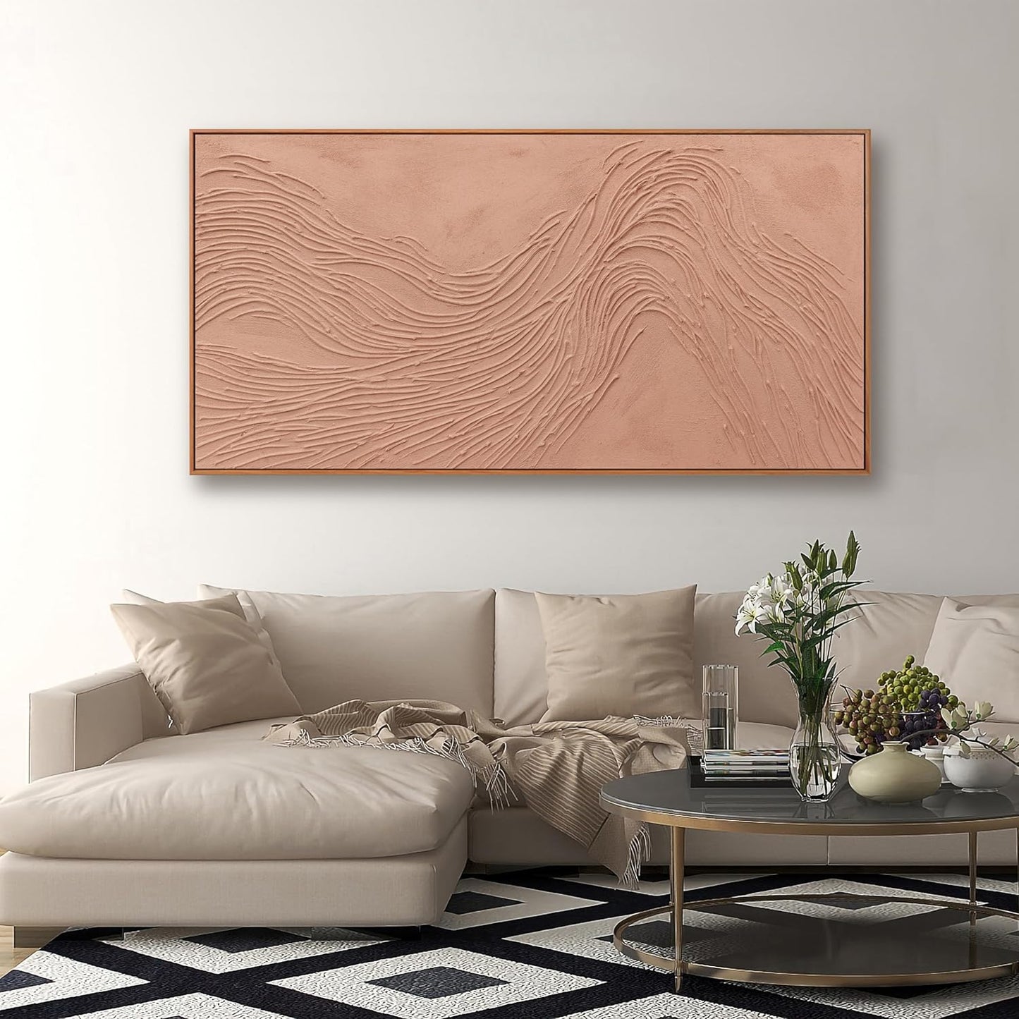 Canvas wall Art Wall Decor Bedroom Pictures Wall Decoration Artwork Abstract Wall Art Hand Painted Reddish Brown Variational Texture Minimalist Modern Art large Modern Painting Pictures for Living Room Home Kitchen Office 24"*48" With Framed