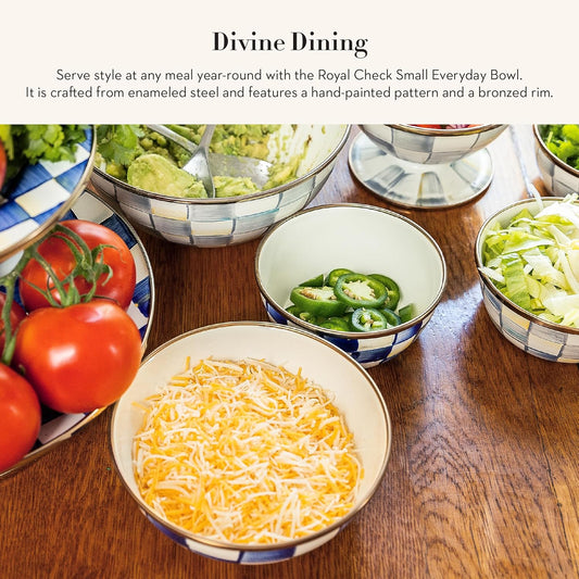 MACKENZIE-CHILDS Enamel Everyday Bowl, Serving Bowl for Entertaining, Small, Pink-and-White Rosy Check, Set of 1