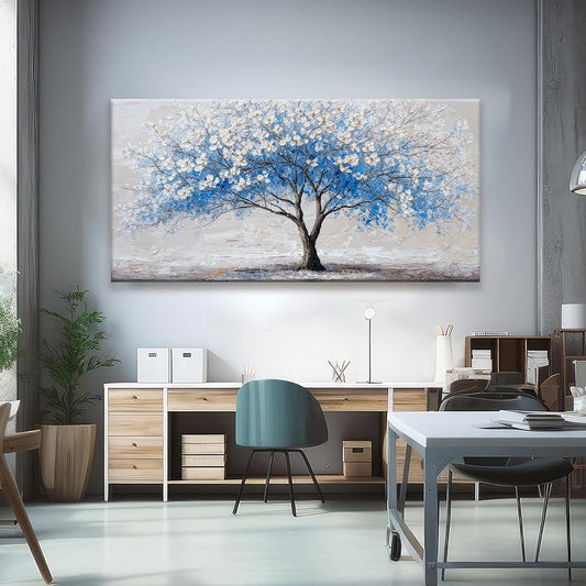Large Wall Art For Living Room Blue Tree Of Life Modern Wall Artwork Prints Canvas Art Wall Decor Painting Blue Tree Pictures Abstract Wall Decor For Home Bedroom Office Ready To Hang 29"×58"