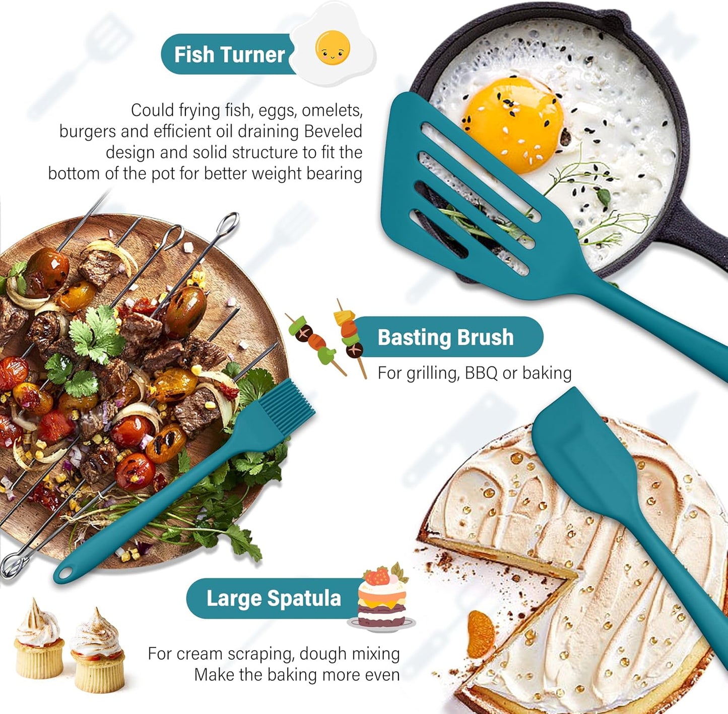 HaWare 11 PCS Silicone Cooking Utensils Set, Heat Resistant Kitchen Utensils with Holder, Food-grade Spatula Sets for Nonstick Cookware, Kitchen Tools Gadgets Include Fish Turner, Spoon (Blue)