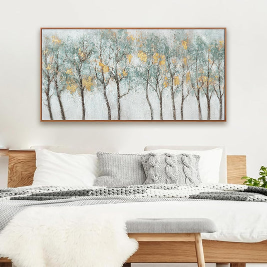 Wall Art Modern Artwork Canvas Prints Framed Picture Green Plant Forest Abstract Tree Contemporary Wall Art Bedroom Living Room Office Decoration Framed Ready To Hang 24x48 Inch