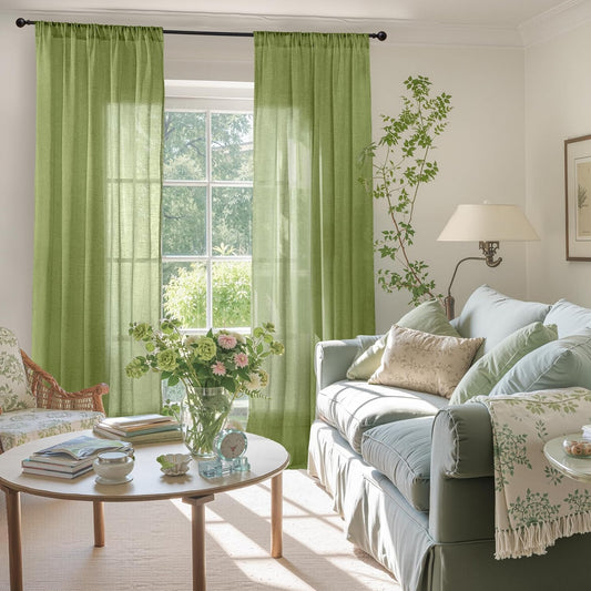 BGment 84 Inch Length Olive Green Linen Curtains for Living Room - Light Filtering Window Drapes Rod Pocket Natural Textured for Bedroom Country Lightweight Rustic Decor, 2 Panels Set, 52 X 84 Inch