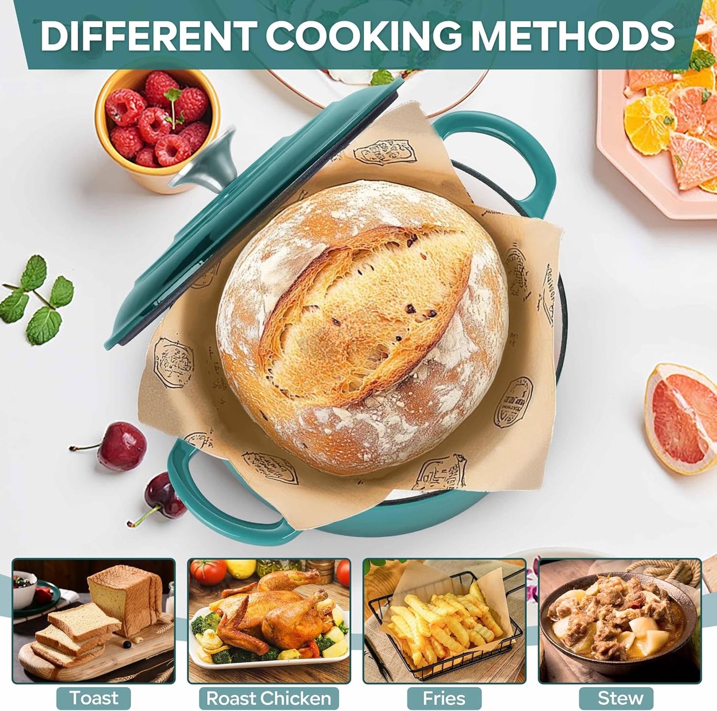 Herogo Enameled Cast Iron Dutch Oven with Lid, 3QT Heavy Duty Round Dutch Oven Pot with Dual Handles for Bread Baking Stewing Roasting, Nonstick & Easy Cleanup, Safe for Various Stovetops - Green