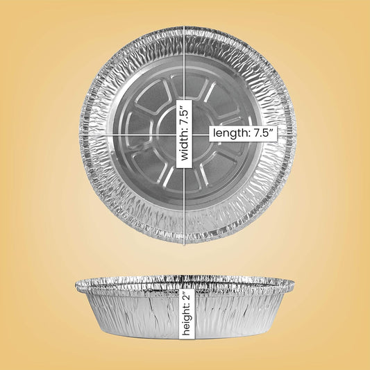 PLASTICPRO 7'' Inch Round Tin Foil Pans Disposable Aluminum, Freezer & Oven Safe - For Baking, Cooking, Storage, Roasting, & Reheating, Pack of 50