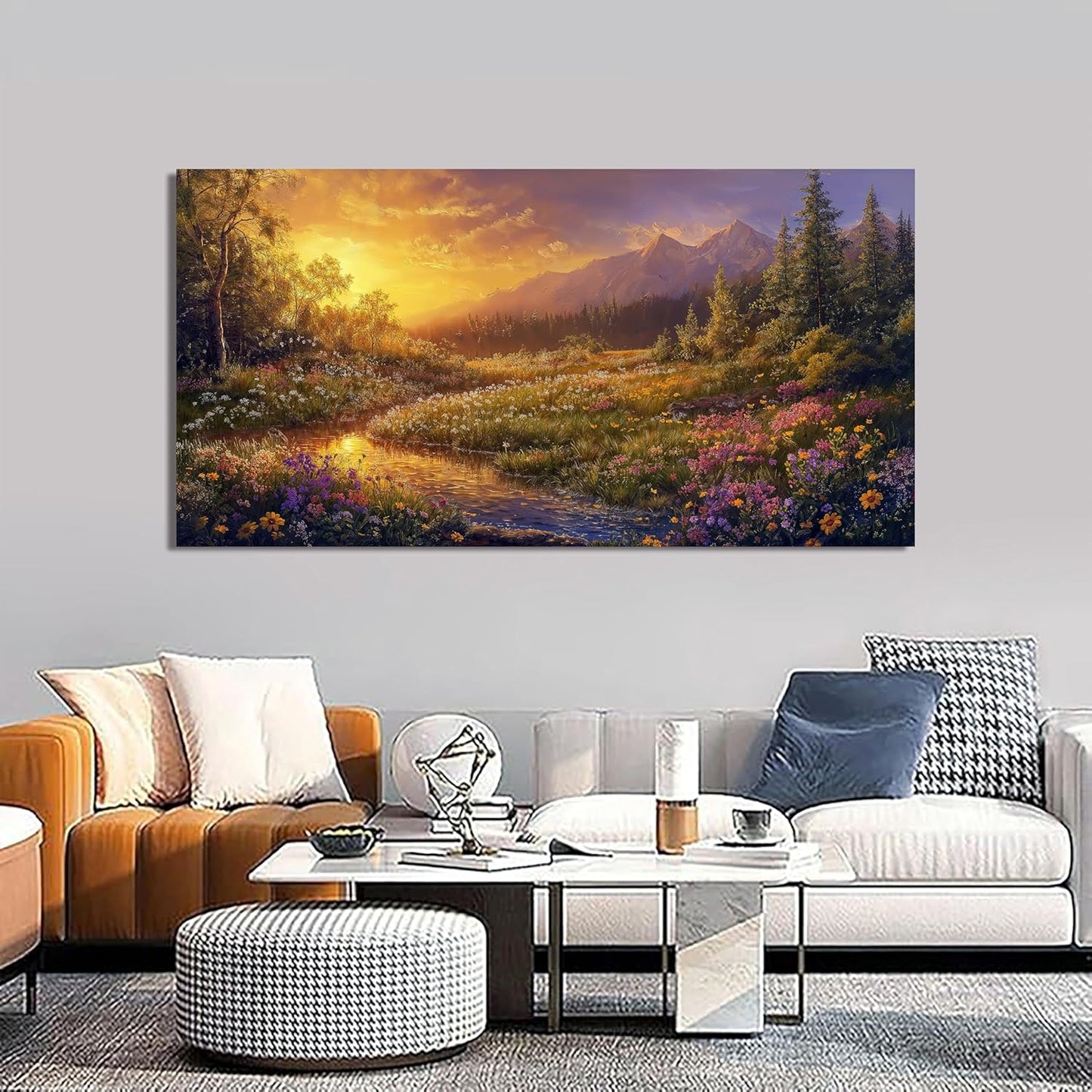 Canvas Wall Art Decor Wall Art Pictures for Living Room Artwork for Walls Large Vintage Landscape Art Prints Canvas Art Wall Decor Countryside River Wall Art Bedroom Home Aesthetic Wall Decor 24"X48"