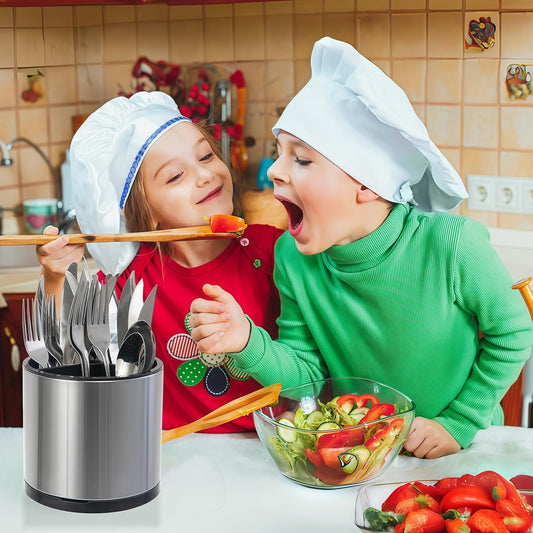 Utensil Holder, 360°Rotating Kitchen Utensil Holder For Counter,Cooking Silverware Organizer Stainless Steel Caddy Flatware Spoon Spatula Tool Cutlery Container