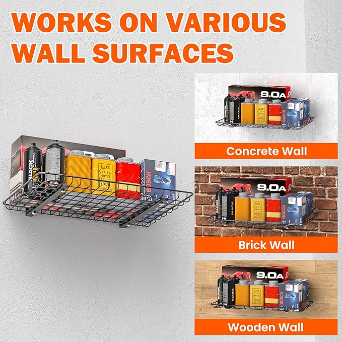 Ultrawall Wall Mounted Storage Shelf, Garage Wall Shelves 24x12 Inch, Metal Shelf Rack, Heavy-Duty Wall Organizer for Closet, Kitchen, Laundry Room 2 Pack, Black