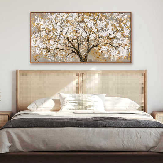 Framed Wall Art Print Gold Tree Of Life Modern Artwork Canvas Painting Gold Tree Pictures Wall Art Decor For Living Room Bedroom Dining Room Home Office Decor 20" X 40"