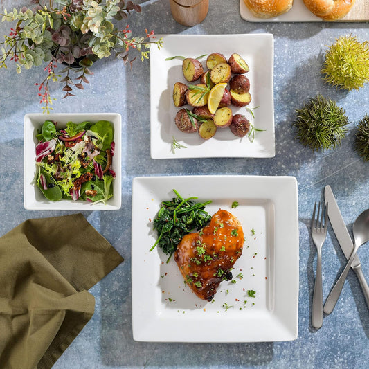 Gibson Home Zen Buffet Hard Square Porcelain Chip and Scratch Resistant Dinnerware Set, White, Service for 8 (24pcs)