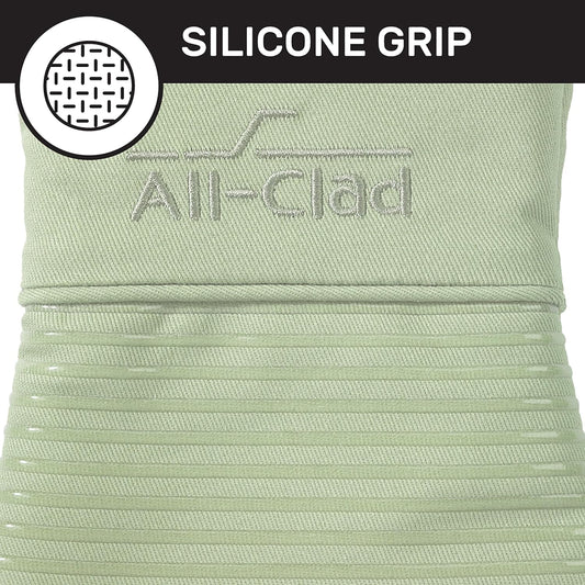 All-Clad Silicone Oven Mitts: Heat Resistant up to 500 Degrees - 100% Cotton & Silicone, 14"x7" Oven Mitt for Kitchen and Barbeque, 2-Pack, Fennel