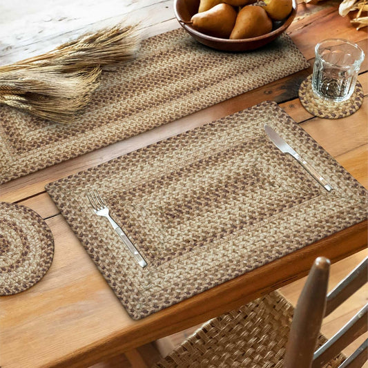 Homespice Cookie Dough Jute Braided Dinner Table Runner, Rustic Country Decor, Set of 2, Brown Rectangle 8x28 - Rich Colors, Easy to Clean, Durable and Protects Furniture
