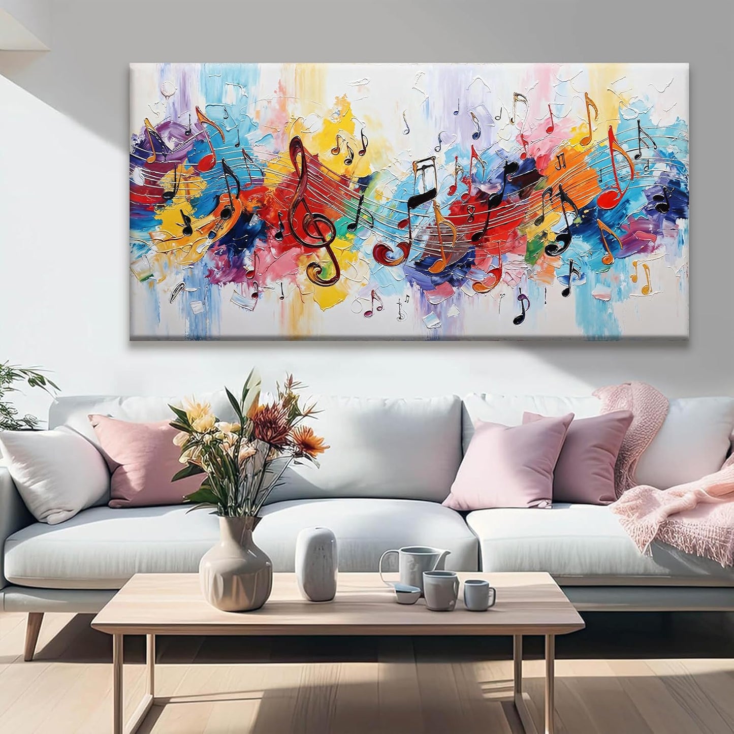 Suconvng Abstract Wall Art For Living Room Colorful Musical Note Canvas Art Wall Decor Large Wall Art Print Abstract Art Painting Print For Home Bedroom Decor Hotel Artwork 29 X 58 Inch