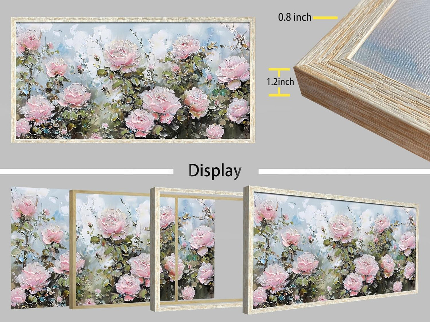 Ardemy Rose Canvas Wall Art for Living Room Floral Framed Pictures Wall Decor Large Paintings Flower Textured Bedroom Artwork Dining Room Home Office Kitchen 48"x24"